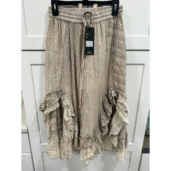 Young Threads Dresses & Skirts - Young Threads Latte Beige Ruffle Midi Skirt Boho Textured Viscose SK44136  M